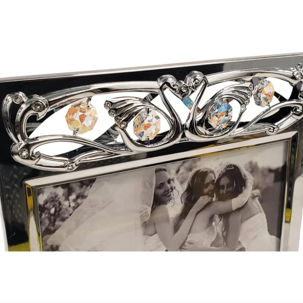 CRYSTOCRAFT Wedding‎ Gift Picture Frames 4R Kissing Swan Swarovski Metal Art NWT